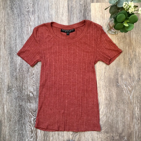 Topshop PETITE Tops - Topshop Petite Ribbed T-Shirt - Size 0P